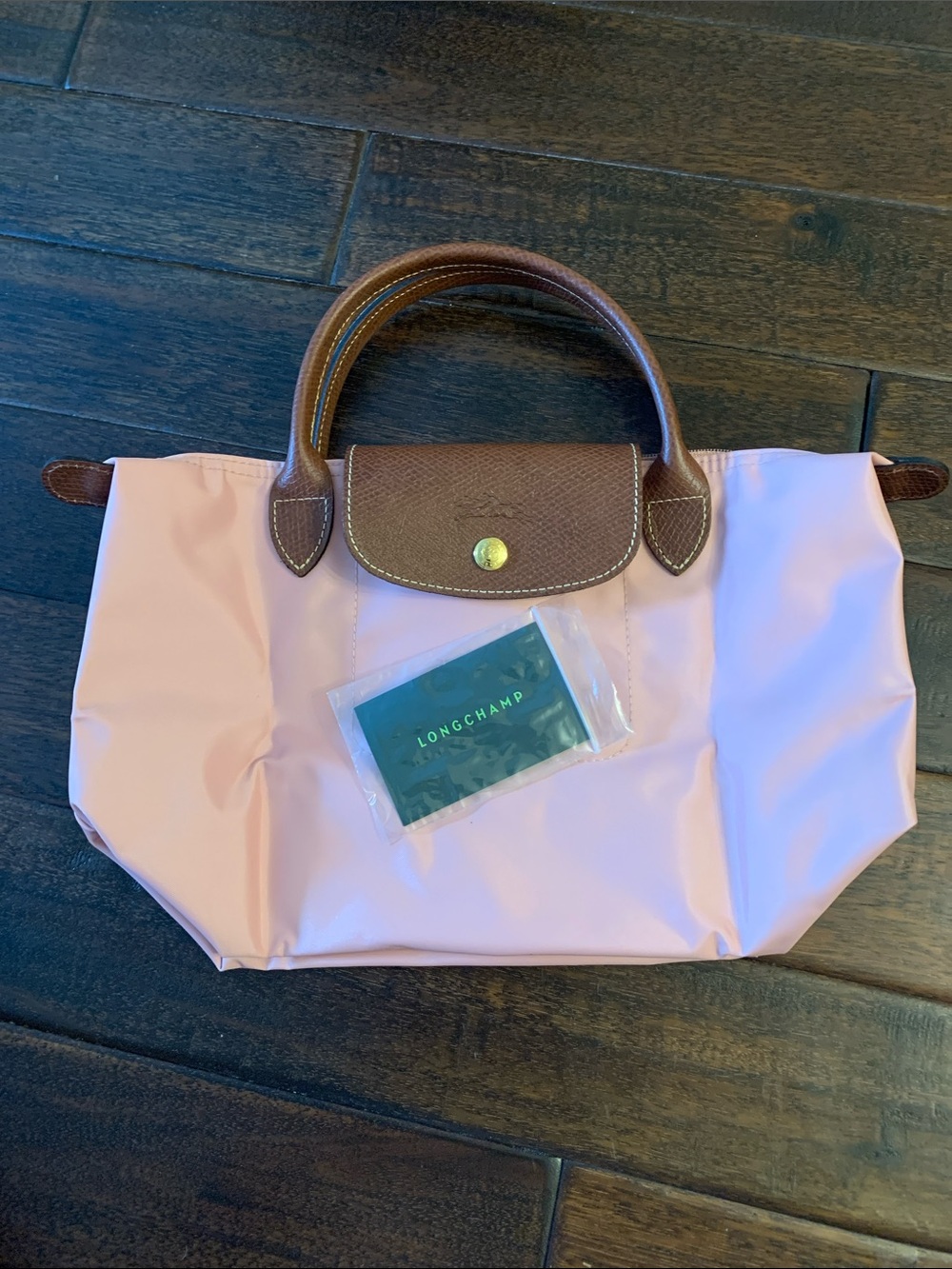 Longchamp Pink Nylon Small Tote with Brown Leather Trim Type S Modele Depose